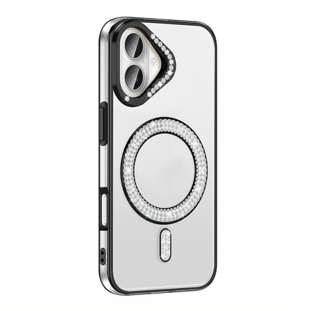 Lexroo iPhone 16 Kılıf Pırlanta Taş Tasarımlı M-safe Şarj Özellikli Karetta Silikon Kılıf - Mavi