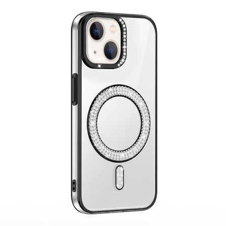 Lexroo iPhone 14 Kılıf Pırlanta Taş Tasarımlı M-safe Şarj Özellikli Karetta Silikon Kılıf - Mavi