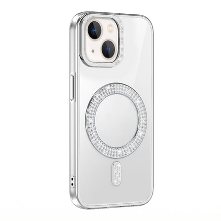 Lexroo iPhone 14 Kılıf Pırlanta Taş Tasarımlı M-safe Şarj Özellikli Karetta Silikon Kılıf - Mavi