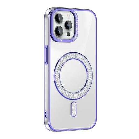 Lexroo iPhone 12 Pro Kılıf Pırlanta Taş Tasarımlı M-safe Şarj Özellikli Karetta Silikon Kılıf - Mavi