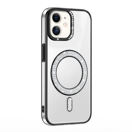 Lexroo iPhone 11 Kılıf Pırlanta Taş Tasarımlı M-safe Şarj Özellikli Karetta Silikon Kılıf - Siyah