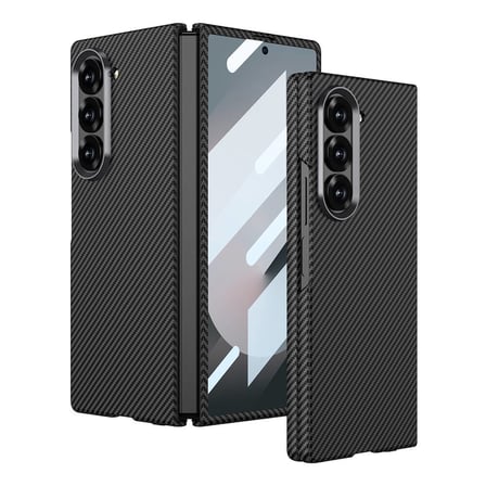 Lexroo Galaxy Z Fold 6 Kılıf Kamera Korumalı Karbon Fiber Tasarımlı Arka Yüzey Kıpta Karbon Kılıf - Kırmızı
