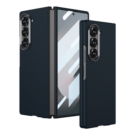 Lexroo Galaxy Z Fold 6 Kılıf Kamera Korumalı Karbon Fiber Tasarımlı Arka Yüzey Kıpta Karbon Kılıf - Siyah