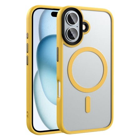 Lexroo iPhone 16 Plus Kılıf Mat Arka Yüzey Wireless Şarj Özellikli Flet M-safe Kılıf - Sarı