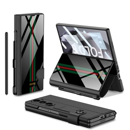 Lexroo ​Galaxy Z Fold 6 Kılıf Kamera Korumalı Kartlıklı Kalem Bölmeli Kıpta Çizgili Droga Kılıf - Yeşil Kırmızı