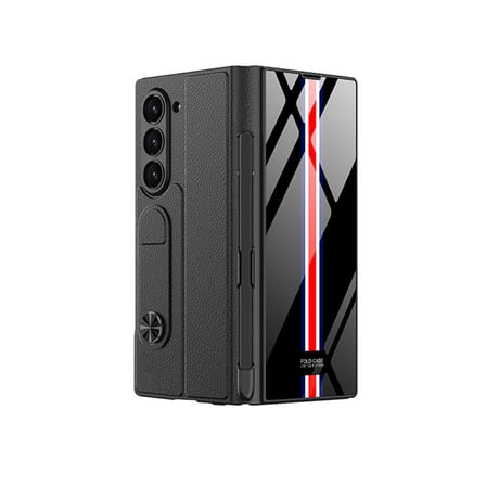 Lexroo ​Galaxy Z Fold 6 Kılıf Kamera Korumalı Kartlıklı Kalem Bölmeli Kıpta Çizgili Droga Kılıf - Siyah