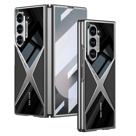 Lexroo Galaxy Z Fold 6 Kılıf Ultra İnce Kamera Korumalı PC + Deri Arka Yüzey X-Pro Kılıf - Siyah
