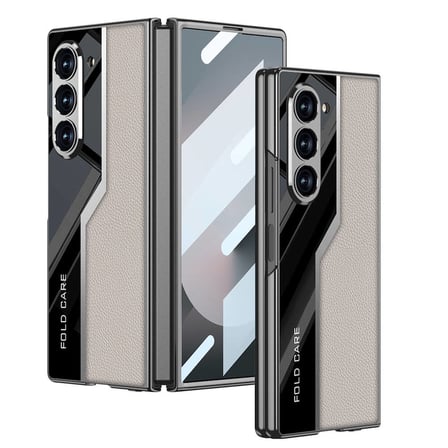 Lexroo Galaxy Z Fold 6 Kılıf Ultra İnce Kamera Korumalı PC + Deri Arka Yüzey Kıpta Poligan Kılıf - Siyah