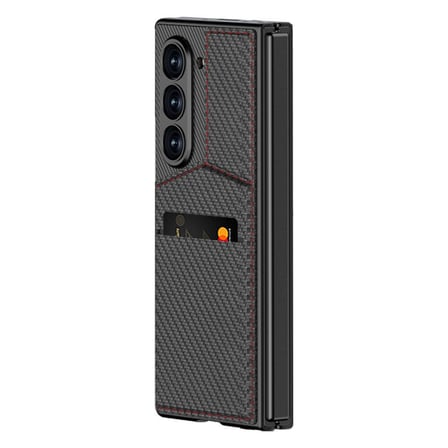 Lexroo Galaxy Z Fold 6 Kılıf Karbon Fiber Kartlıklı Kıpta Dik Açılan Kartlıklı Kılıf - Siyah