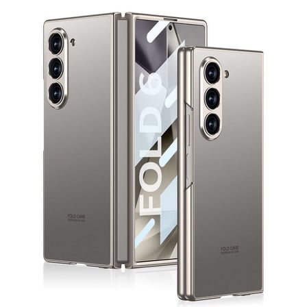Lexroo Galaxy Z Fold 6 Kılıf Titanyum Metal Tasarımlı Kıpta Caz Kılıf - Titanyum-Gri
