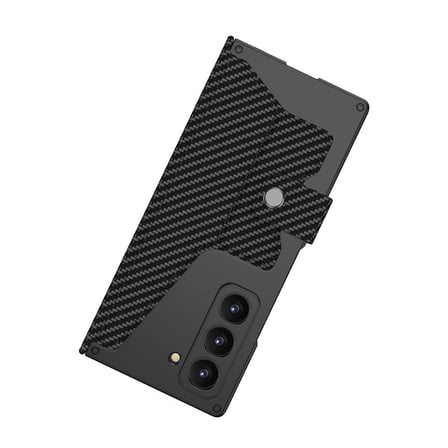 Lexroo Galaxy Z Fold 6 Kılıf Kamera Korumalı Karbon Tasarımlı Kıpta Kalem Bölmeli Fest Kılıf - Siyah Karbon