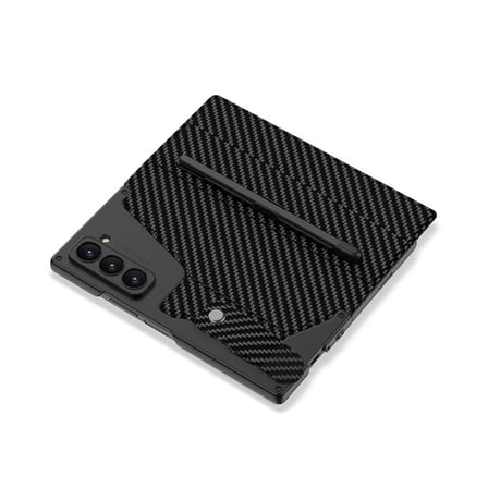 Lexroo Galaxy Z Fold 6 Kılıf Kamera Korumalı Karbon Tasarımlı Kıpta Kalem Bölmeli Fest Kılıf - Siyah Karbon