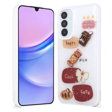 Lexroo Galaxy A05S Kılıf Parlayan Simli Kabartma Figürlü Cevze Kılıf - Beyaz