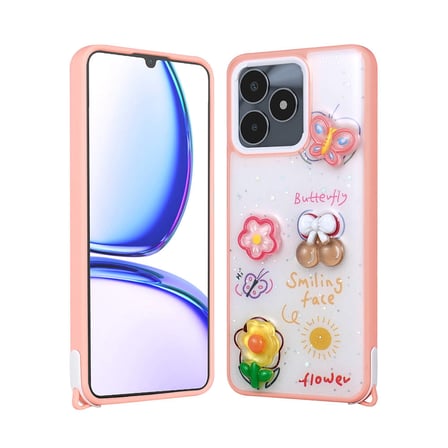 Lexroo Realme C53 Kılıf Parlayan Simli Kabartma Figürlü Cevze Kılıf - Mor Papatya