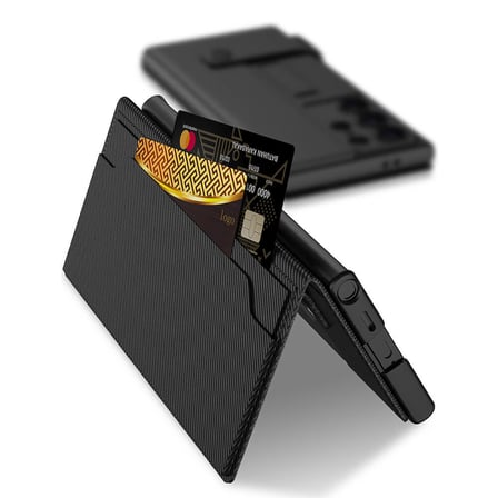 Lexroo Galaxy S24 Ultra Kıpta Standlı Kartlıklı Karbon Kılıf - Siyah