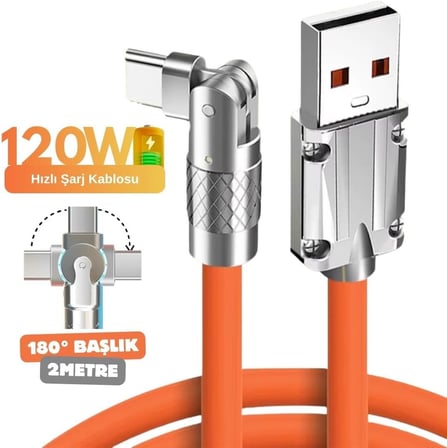 Lexroo A6016 Usb To Type C Hızlı Şarj Data Kablosu Çevirici Dönüştürücü Adaptör 180° Döner 120W - 2M