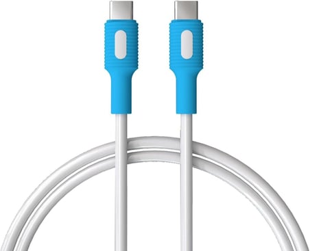 Lexroo Coral Type C-C Power Delivery Hızlı Şarj Kablosu, Beyaz Kablo, Beyaz/Mavi Uçlar (150 CM)