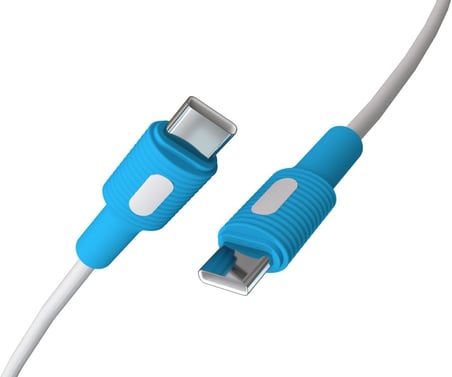 Lexroo Coral Type C-C Power Delivery Hızlı Şarj Kablosu, Beyaz Kablo, Beyaz/Mavi Uçlar (150 CM)