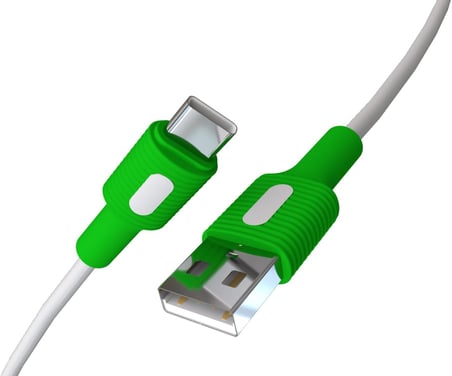 Lexroo Coral USB A-C Hızlı Şarj Kablosu, Beyaz Kablo, Beyaz/Yeşil Uçlar (120 CM)