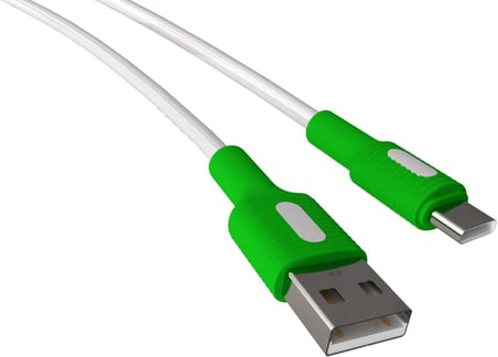 Lexroo Coral USB A-C Hızlı Şarj Kablosu, Beyaz Kablo, Beyaz/Yeşil Uçlar (120 CM)