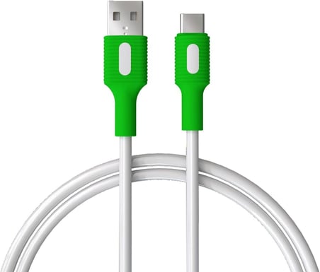 Lexroo Coral USB A-C Hızlı Şarj Kablosu, Beyaz Kablo, Beyaz/Yeşil Uçlar (120 CM)