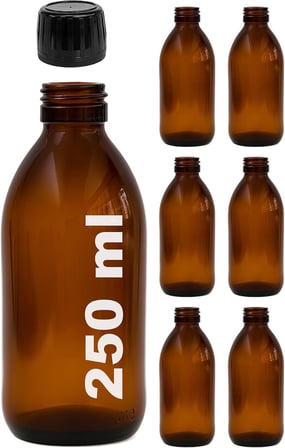 Lexroo Amber Ecza Şişesi, 250 ml, Kahverengi Cam, Plastik Contalı Kilit Kapak