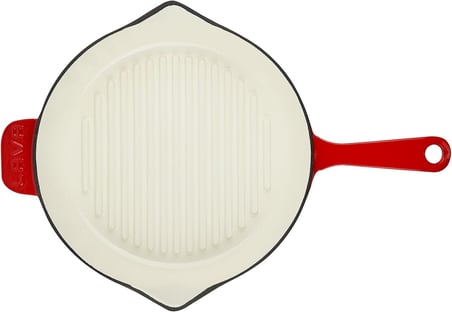 Lexroo Metal Saplı 28 cm Kırmızı İç Krem Döküm Yuvarlak Izgara Tava