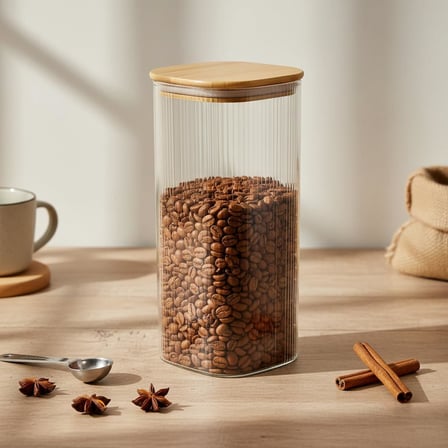 Lexroo 10x25 cm Bambu Kapaklı Kare Cam Saklama Kavanozu