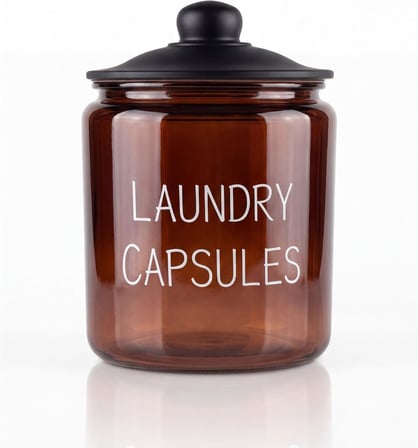 Lexroo Laundry Capsules Yazılı 3900 ml Amber Cam Kapsül Kavanozu