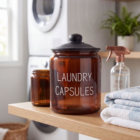 Lexroo Laundry Capsules Yazılı 3900 ml Amber Cam Kapsül Kavanozu