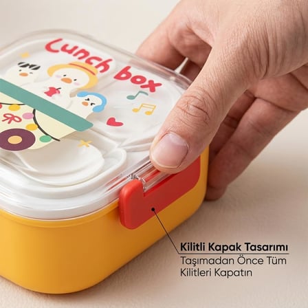 Lexroo 600 ml Yemek Kabı, 4 Bölmeli Kilitli Lunch Box