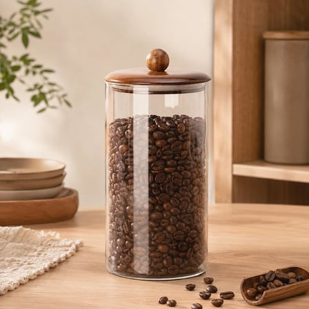 Lexroo 1550 ml Akasya Kapaklı Cam Kavanoz, Şeffaf Cam Saklama Kavanozu