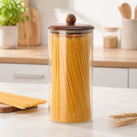 Lexroo 1550 ml Akasya Kapaklı Cam Kavanoz, Şeffaf Cam Saklama Kavanozu