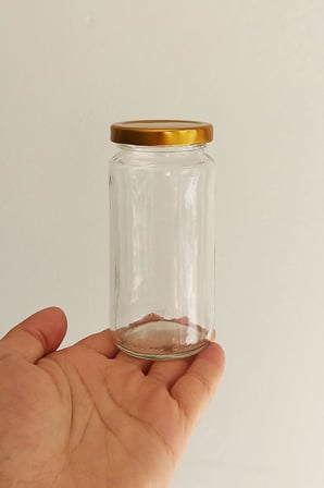 Lexroo 3 Adet 224 ml Cam Kavanoz, Gold Metal Kapaklı, Şeffaf Konserve Kavanozu (224 Mililitre)