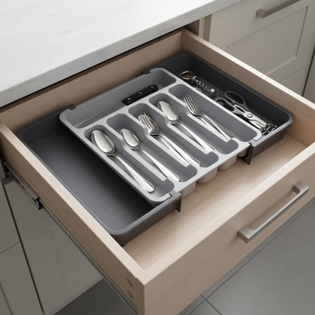 Lexroo Çift Taraflı Açılır Çekmece İçi - Açık Gri ve Antrasit Renk - Kapalı 31 cm Açık 52 cm