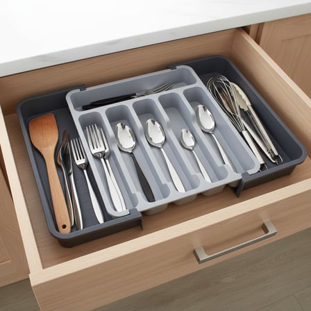 Lexroo Çift Taraflı Açılır Çekmece İçi - Açık Gri ve Antrasit Renk - Kapalı 31 cm Açık 52 cm