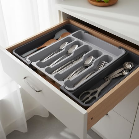 Lexroo Çift Taraflı Açılır Çekmece İçi - Açık Gri ve Antrasit Renk - Kapalı 31 cm Açık 52 cm
