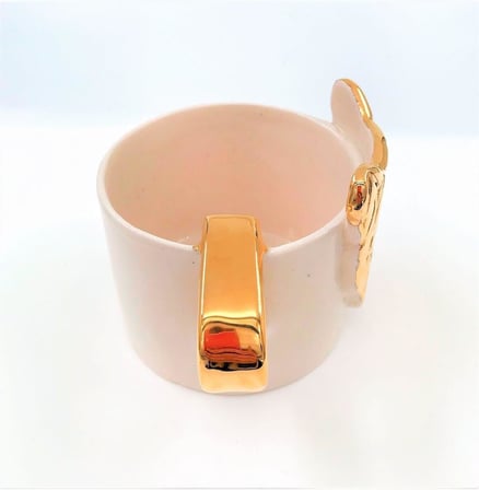 Lexroo 24 Ayar Altın Işlemeli Kedi Kabartmalı El Yapımı Mug 220 ml