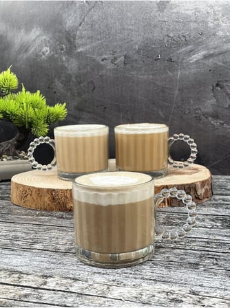 Lexroo 3 Lü Cam Boncuk Kulplu Bardak Kupa Çay Kahve Meşrubat Bardağı 325ml