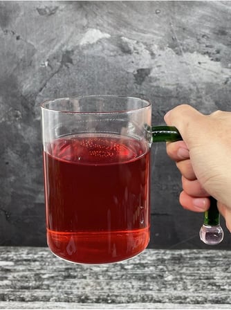 Lexroo 450ml Borosilikat Cam Renkli Özel Kulplu Bardak Kupa Ofis Bardağı