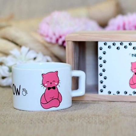 Lexroo Ahşap Kutusunda Sevimli Kedi Kupa Bardak