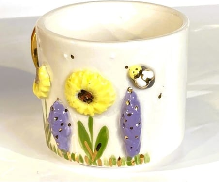 Lexroo Premium Kalite 24 Ayar Altın Detaylı El Yapımı Papatya Kabartmalı Mug 200 Ml Flower Daisy