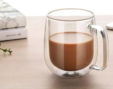 Lexroo 2 Adet 250 ml Çift Cidarlı Borosilikat Cam Kupa Bardak Termisil Isıya Dayanıklı Şeffaf Kahve