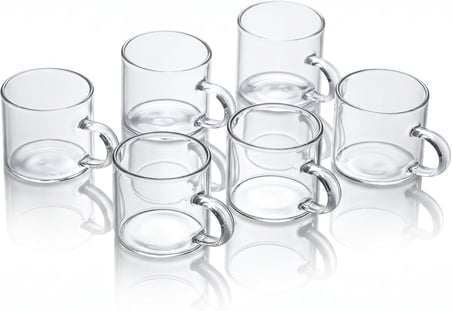 Lexroo 6'lı Kulplu Şeffaf Cam Kupa Seti 120 ml – Minimalist Tasarım Çay & Kahve Bardağı