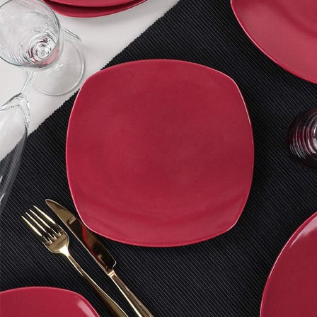 Lexroo Kırmızı Köşem Pasta Tabağı 22 Cm 6 Adet