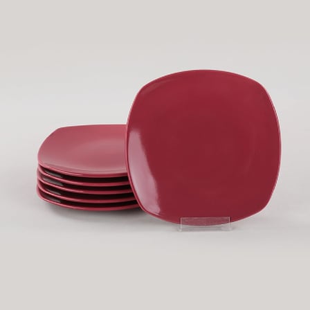 Lexroo Kırmızı Köşem Pasta Tabağı 22 Cm 6 Adet