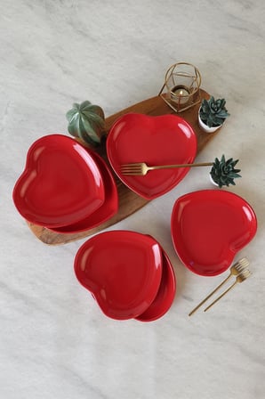 Lexroo Kırmızı Kalp Pasta Tabağı 20 Cm 6 Adet 506