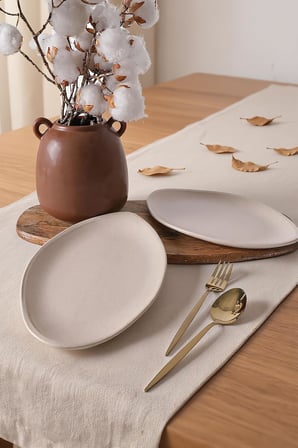 Lexroo Mat Krem Bloom Kayık Tabak 31 Cm 2 Adet 040