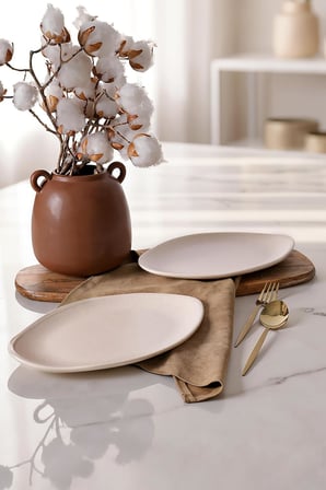 Lexroo Mat Krem Bloom Kayık Tabak 31 Cm 2 Adet 040