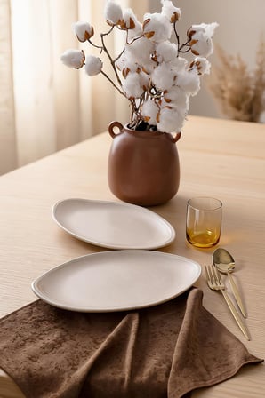 Lexroo Mat Krem Bloom Kayık Tabak 31 Cm 2 Adet 040